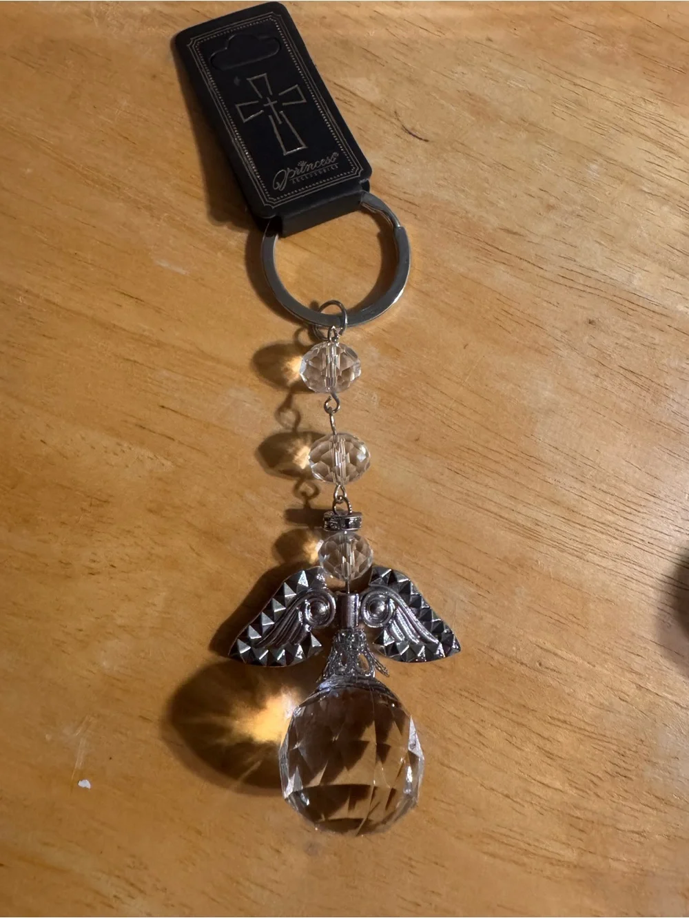 Angel Silver Tone Rhinestone Acrylic Metal Keychain